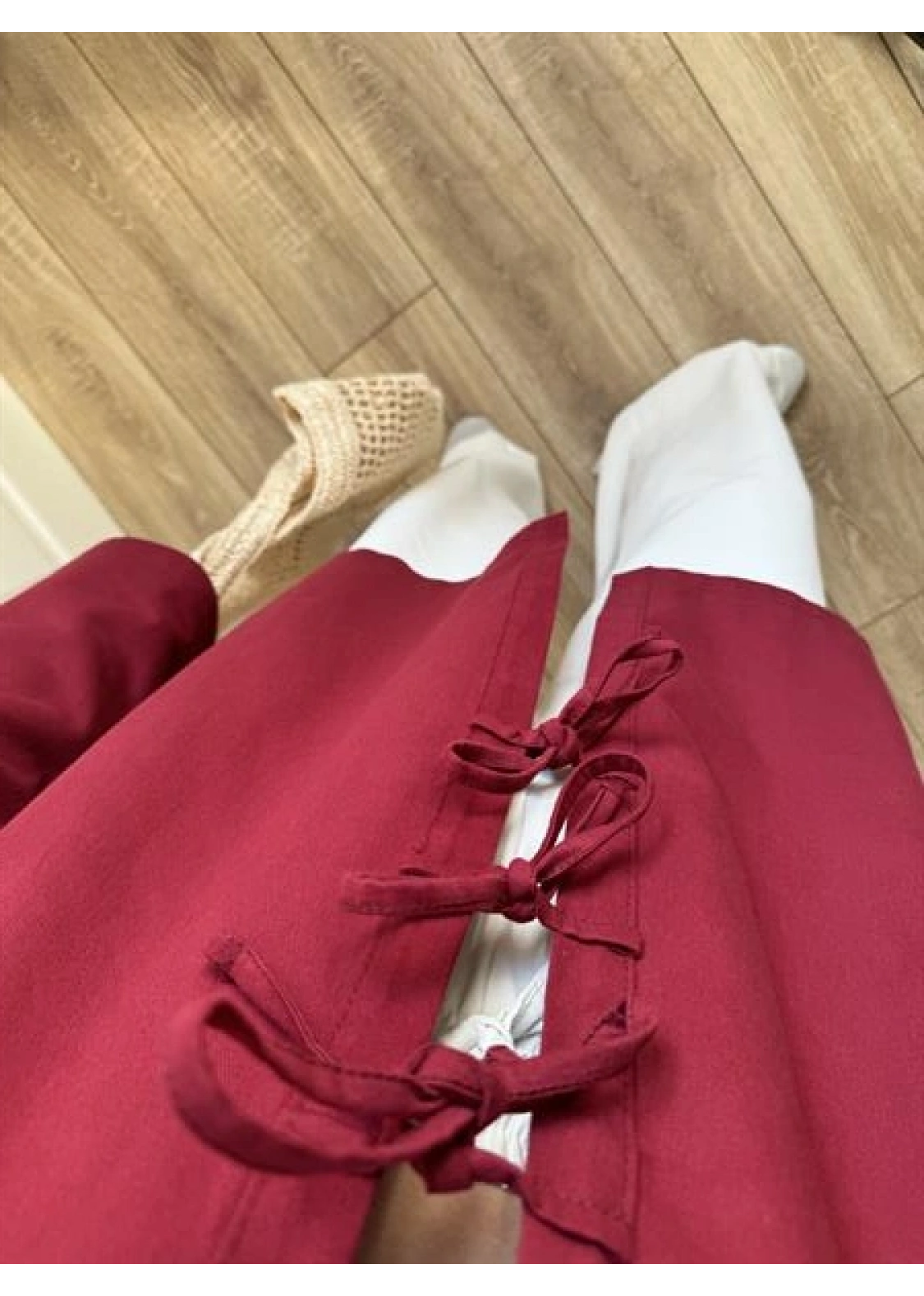 Önü Bağlamalı Bordo Keten Kimono