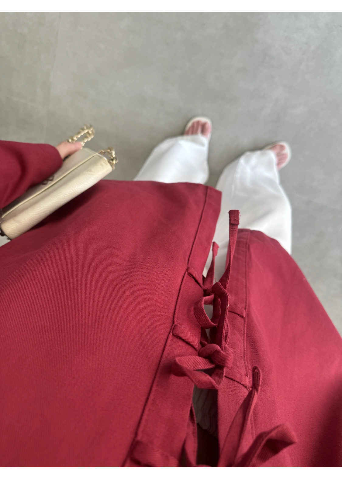 Önü Bağlamalı Bordo Keten Kimono