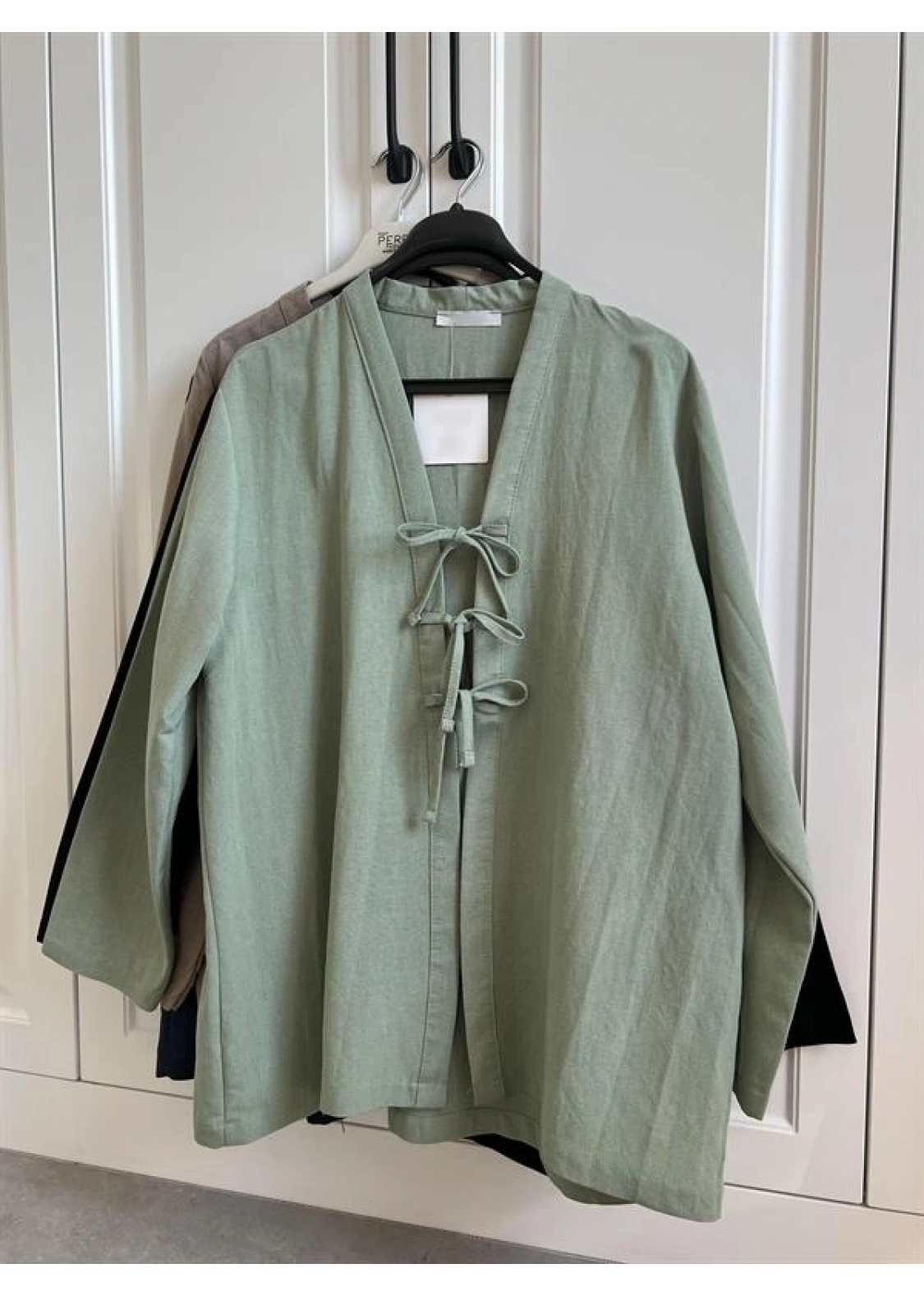 Önü Bağlamalı Mint Yeşili Keten Kimono