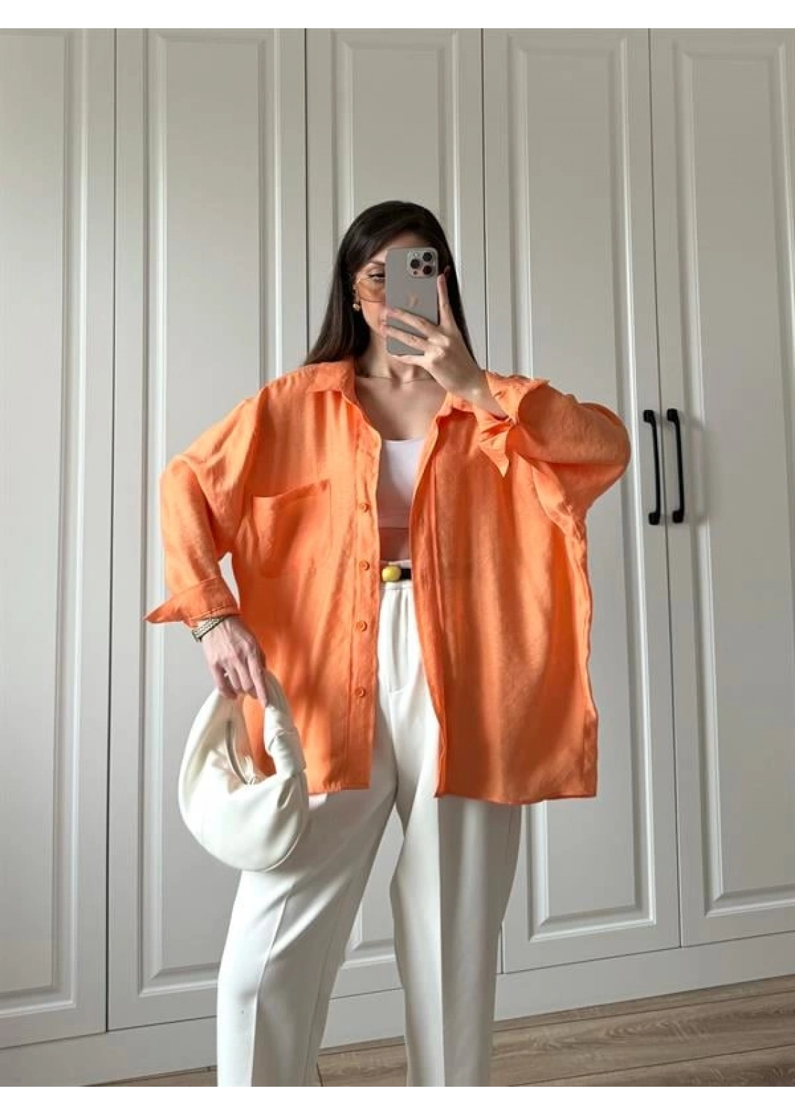 Orange Oversize Tensel Gömlek