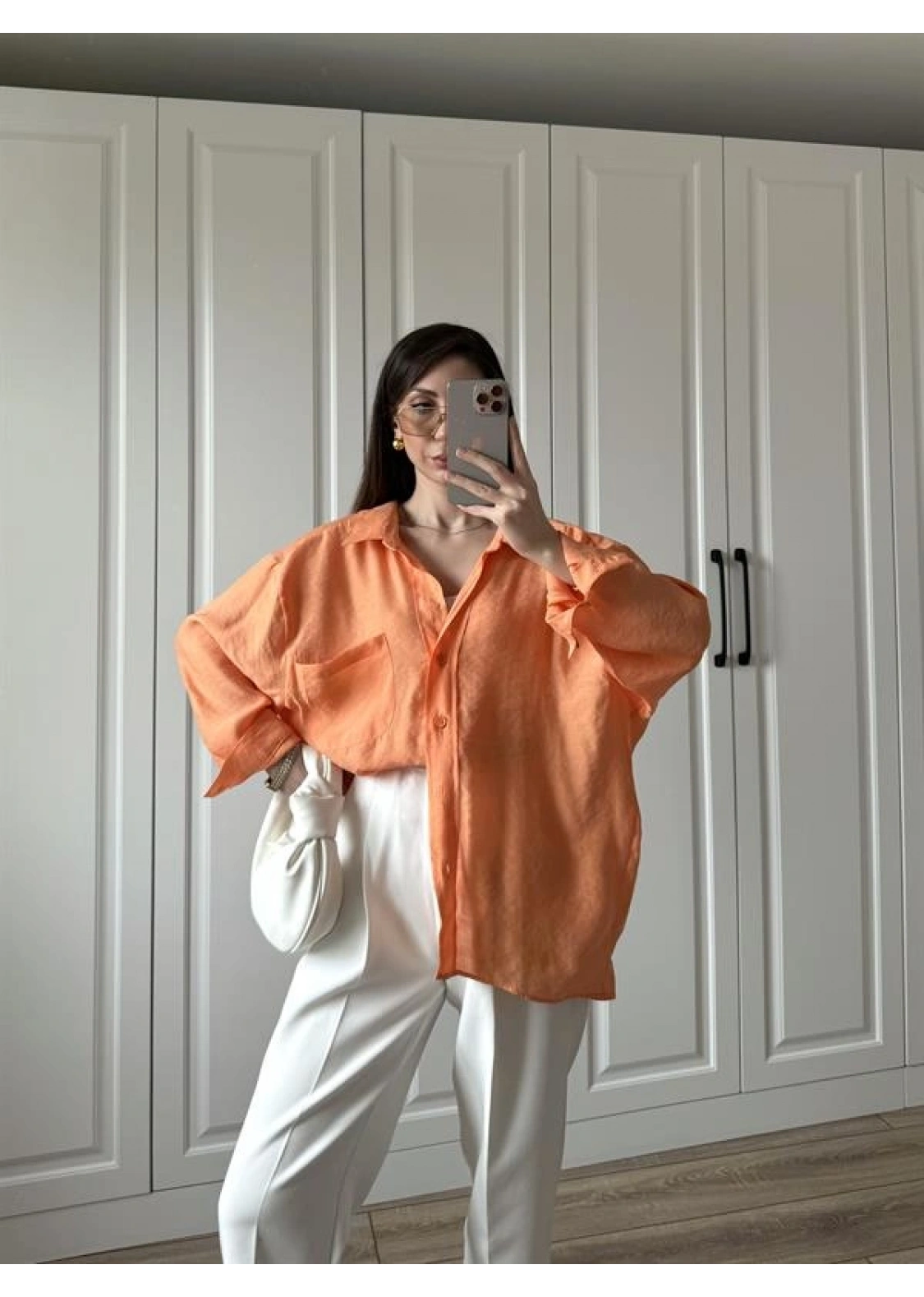 Orange Oversize Tensel Gömlek