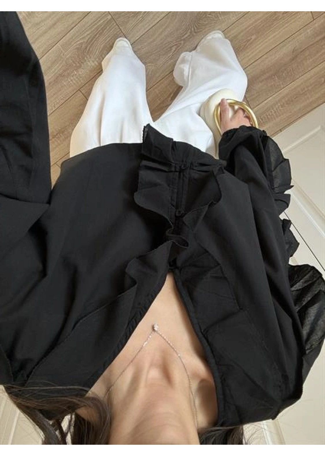 Orj Marka Wien Volanlı Premium Siyah Gömlek