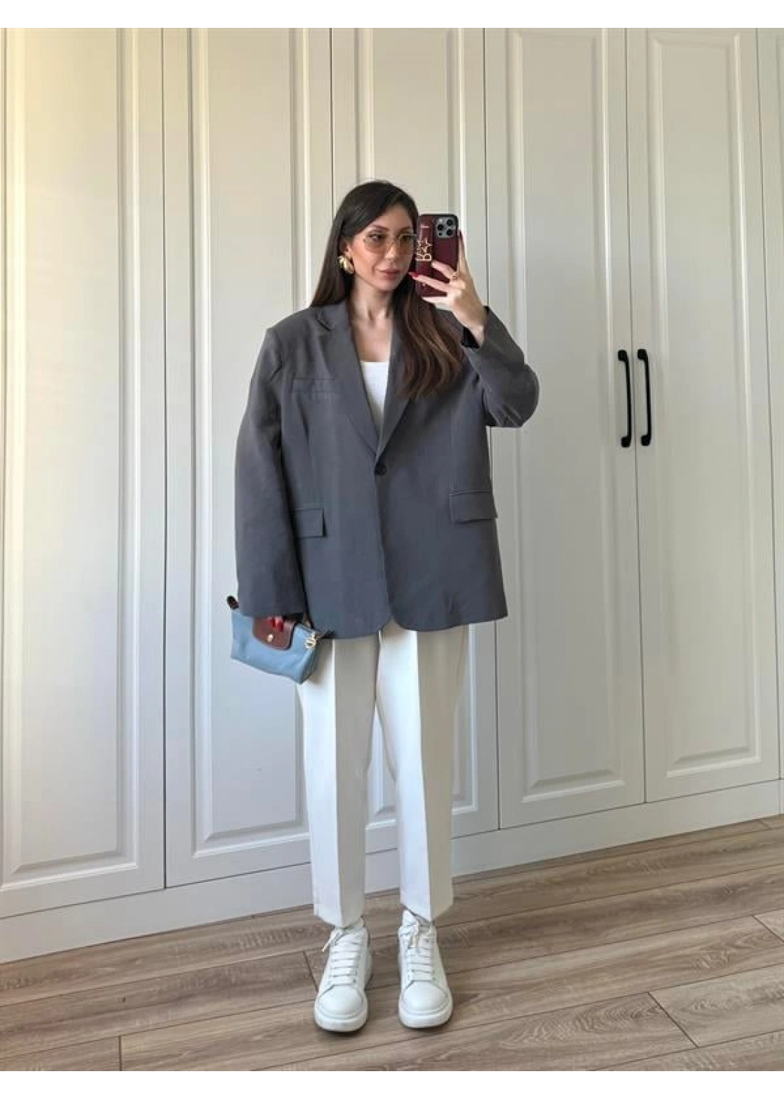 Oversize Antrasit Tensel Blazer Ceket