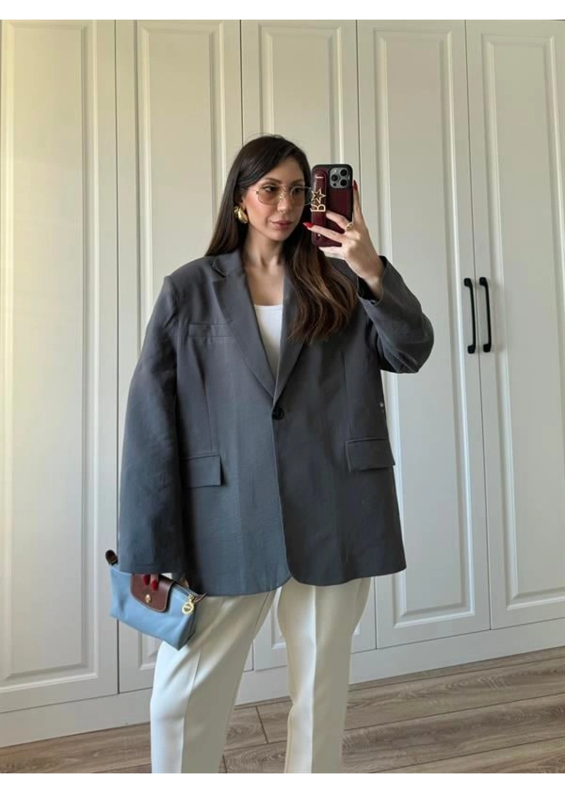 Oversize Antrasit Tensel Blazer Ceket