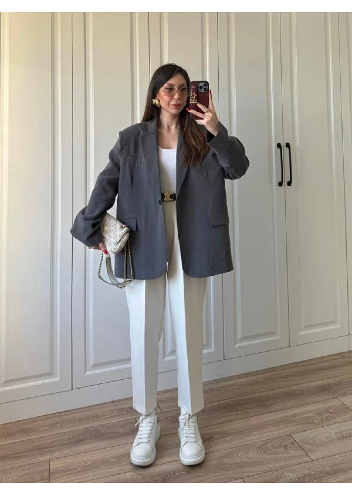 Oversize Antrasit Tensel Blazer Ceket