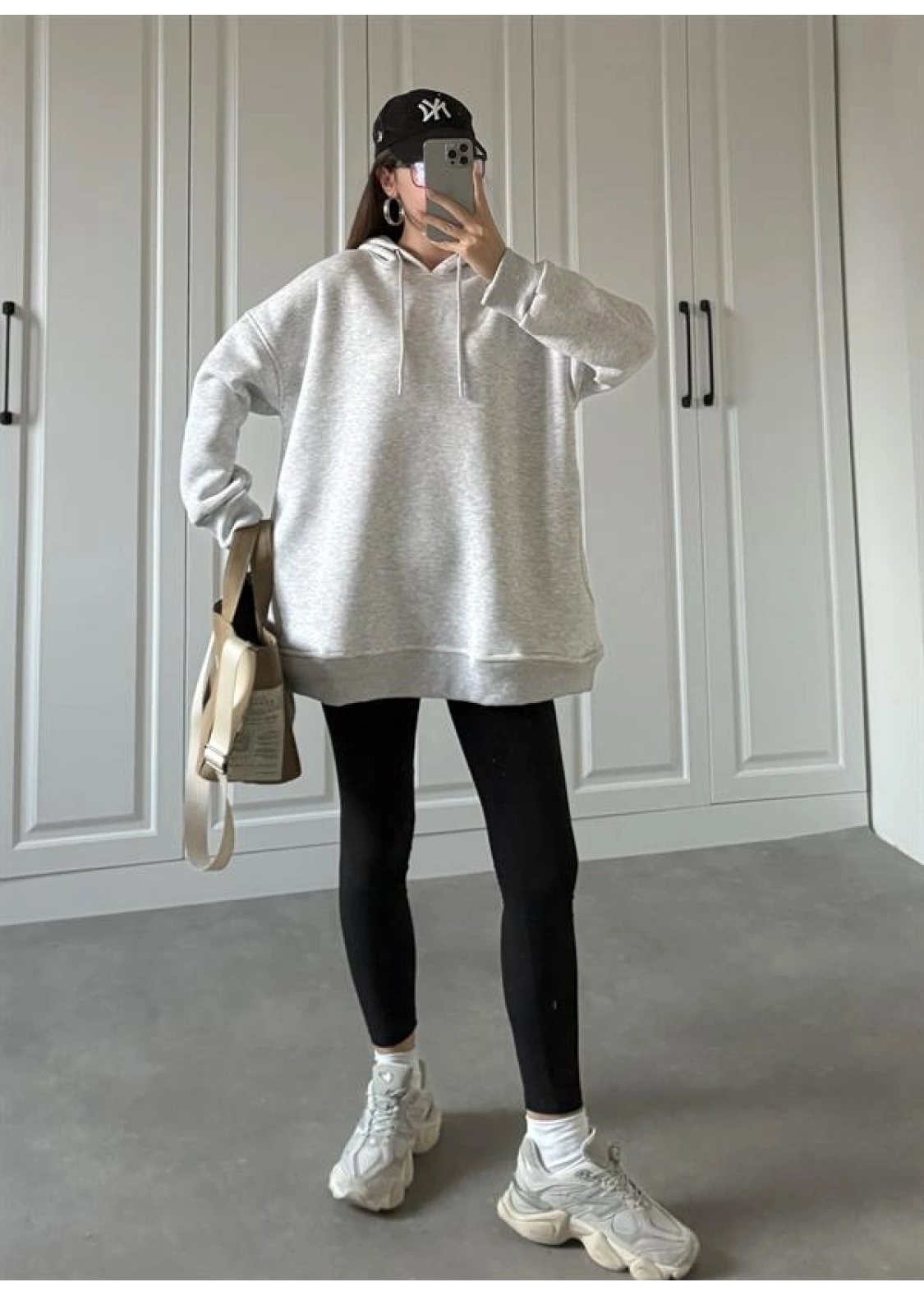 Oversize Üç İplik Şardonlu Gri Sweatshirt