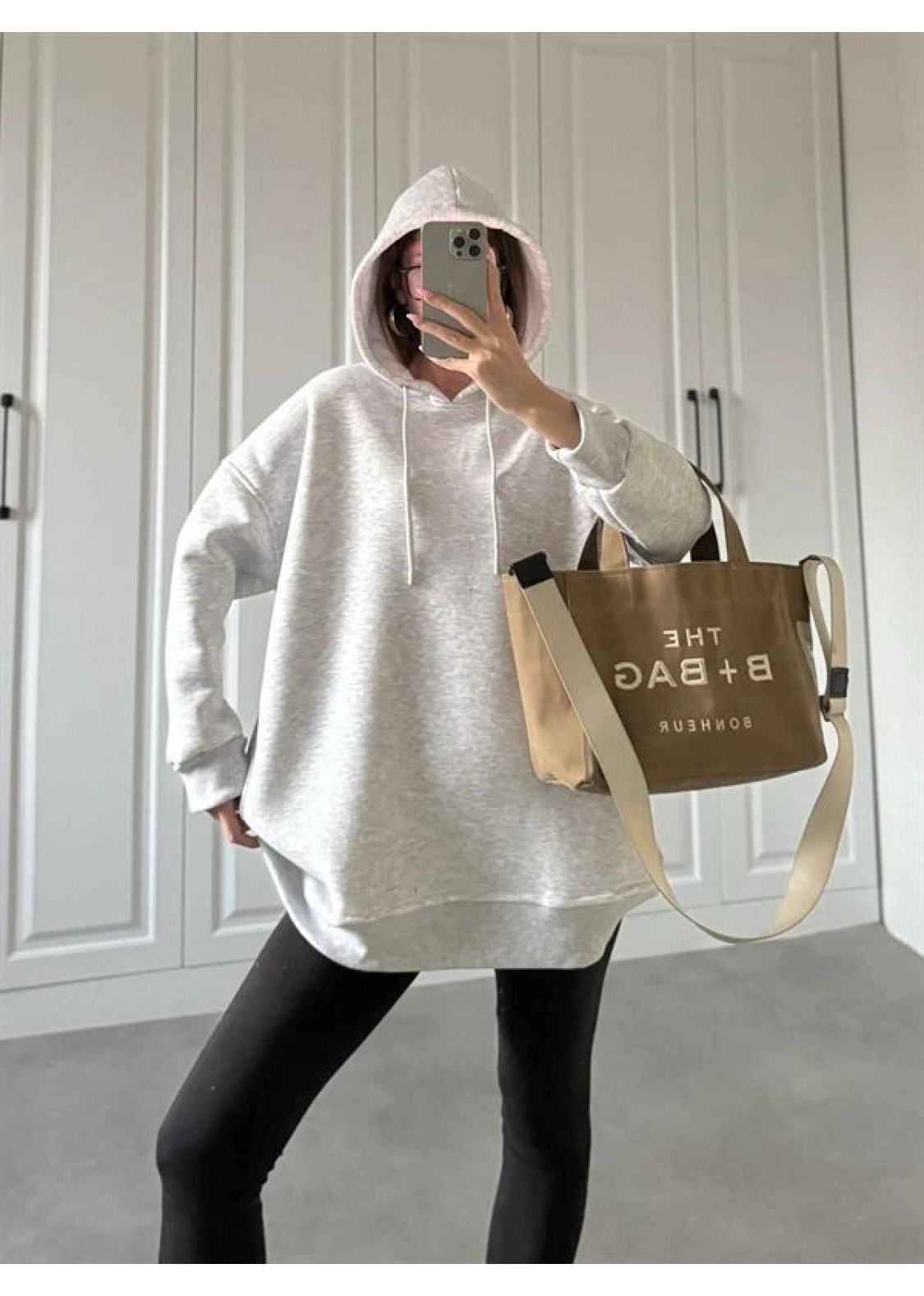 Oversize Üç İplik Şardonlu Gri Sweatshirt