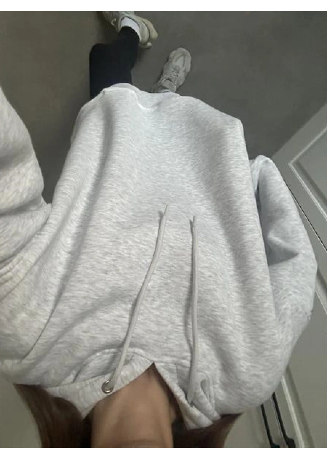 Oversize Üç İplik Şardonlu Gri Sweatshirt