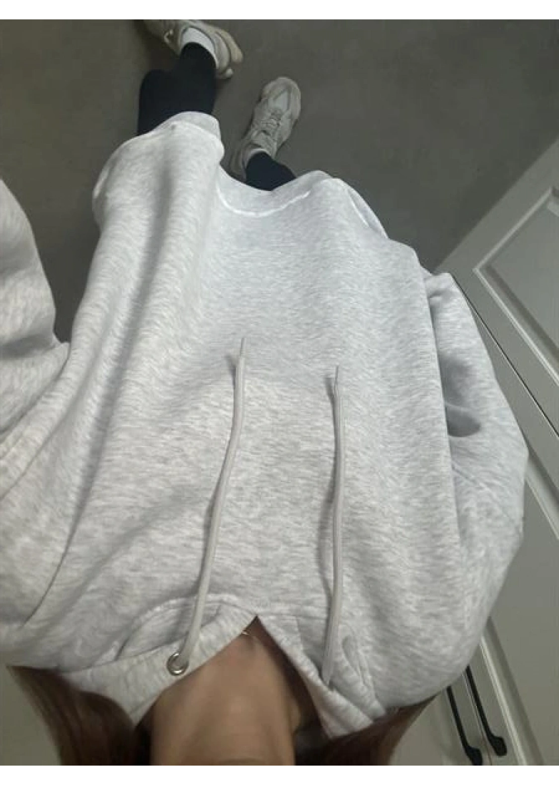 Oversize Üç İplik Şardonlu Gri Sweatshirt