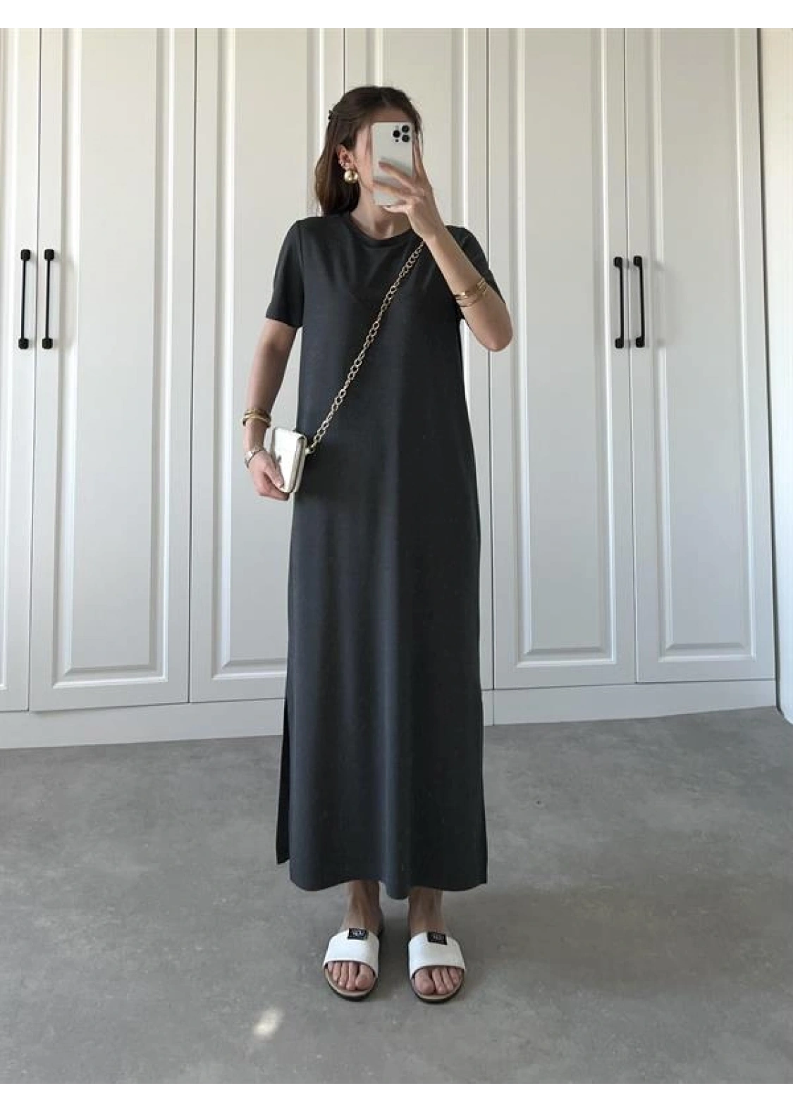 Oys Kumaş Likralı Basic Antrasit Elbise