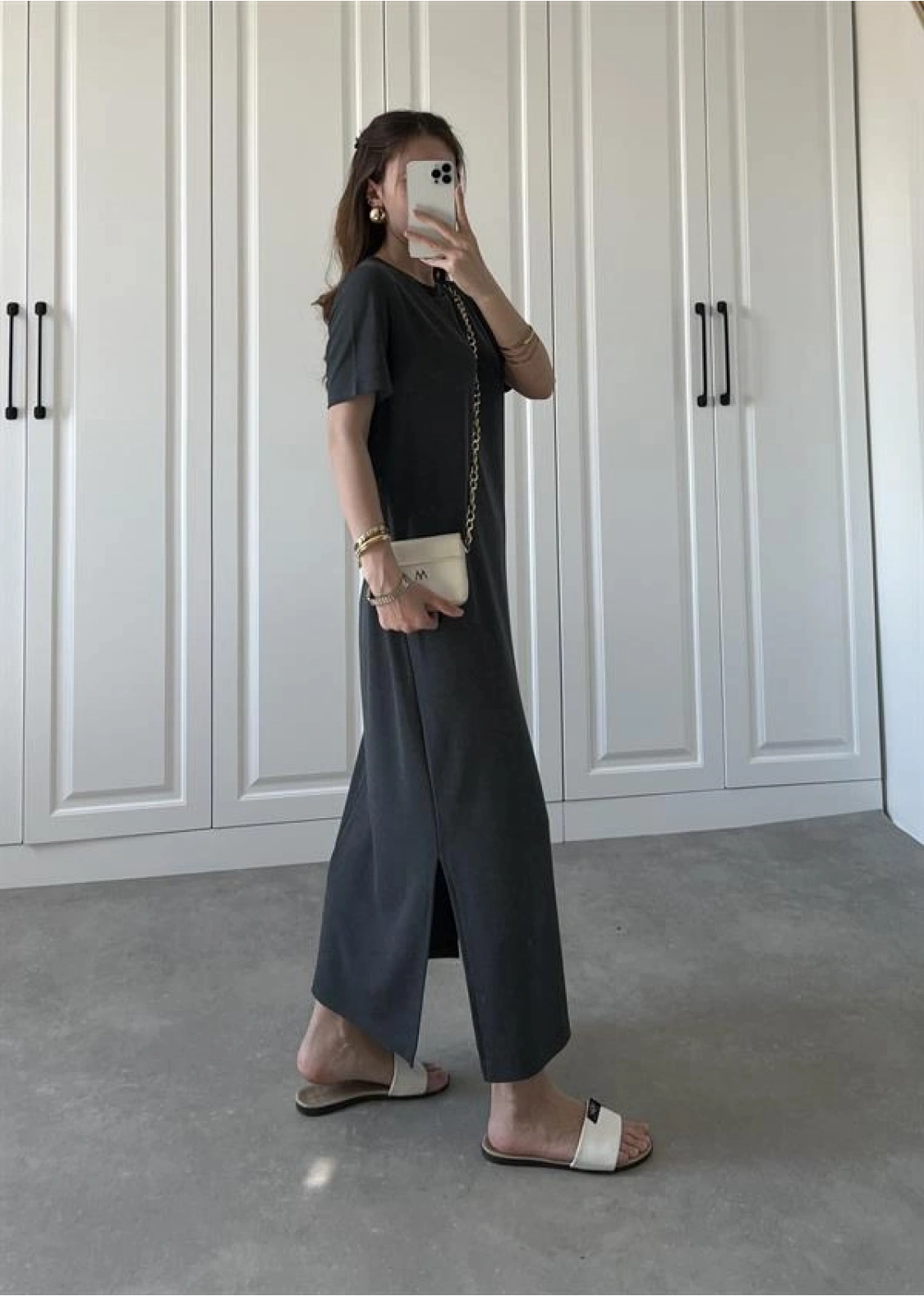 Oys Kumaş Likralı Basic Antrasit Elbise