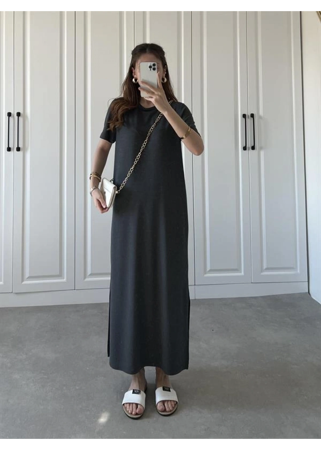 Oys Kumaş Likralı Basic Antrasit Elbise