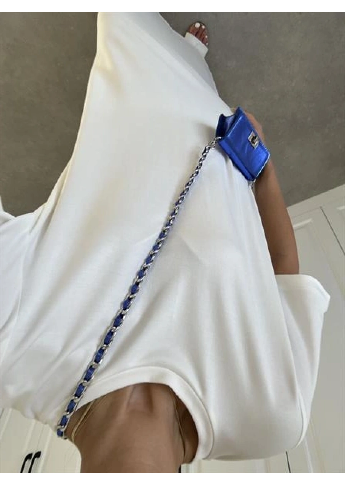 Oys Kumaş Likralı Basic Beyaz Elbise