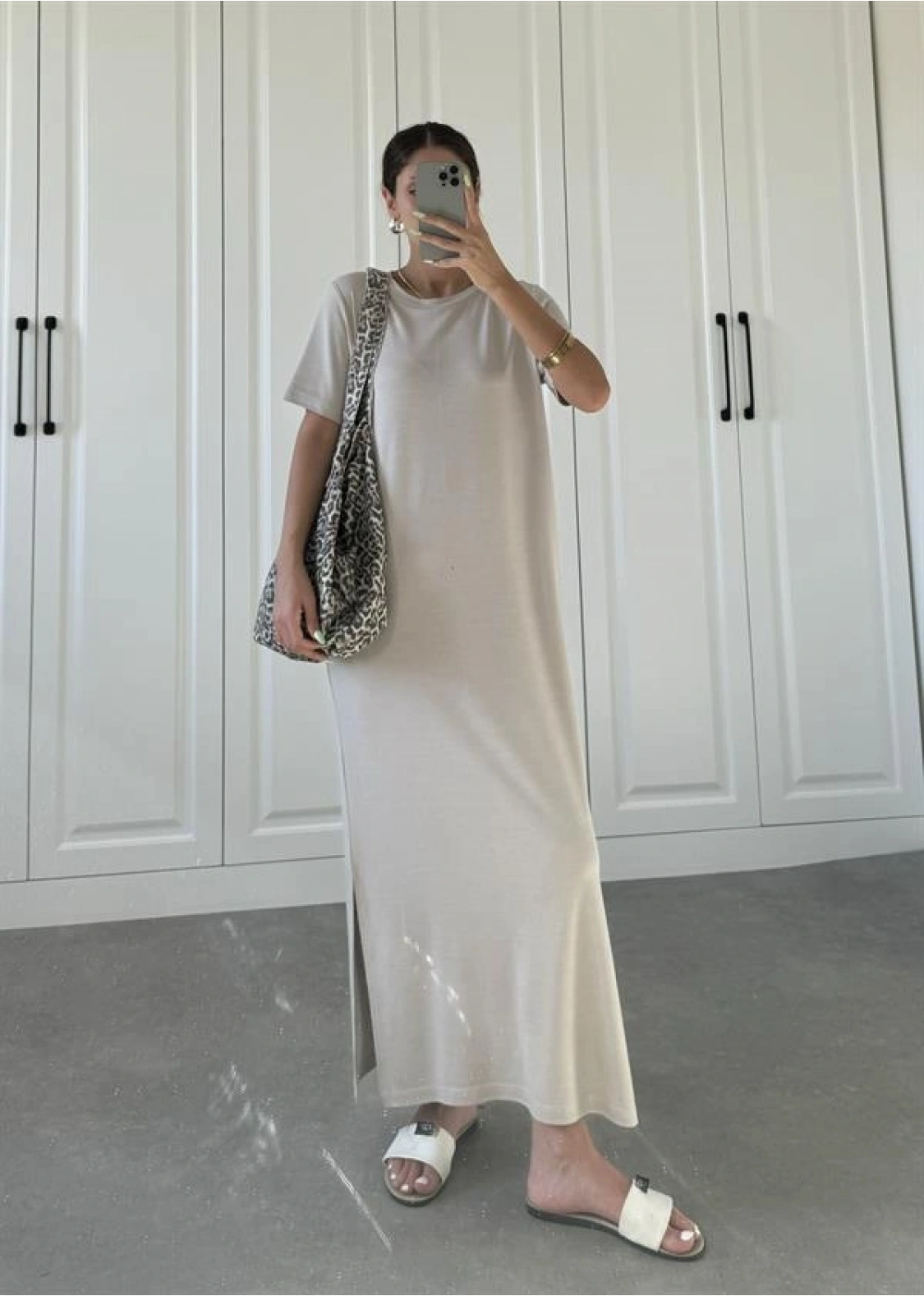 Oys Kumaş Likralı Basic Vizon Elbise