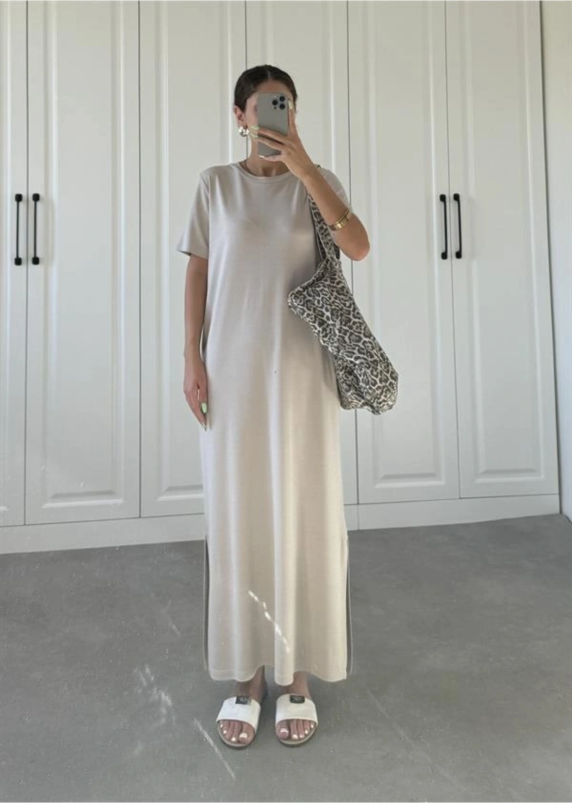 Oys Kumaş Likralı Basic Vizon Elbise