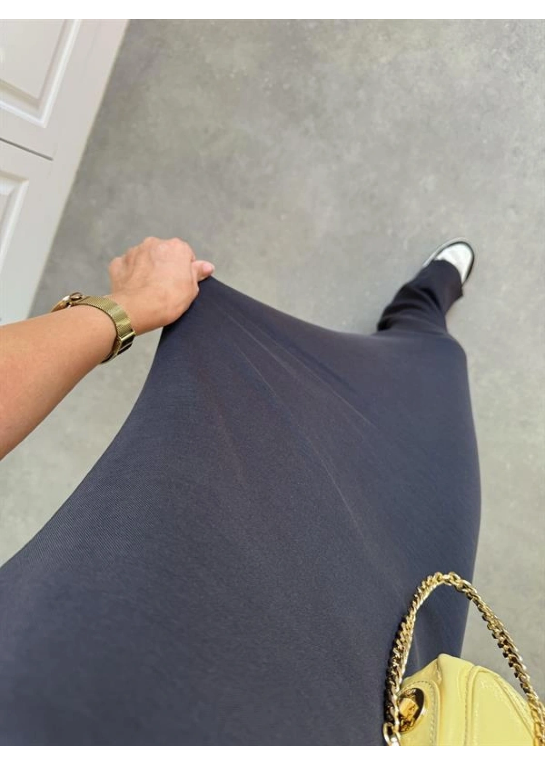 Oysh Kumaş Basic Yırtmaçlı Antrasit Uzun Elbise