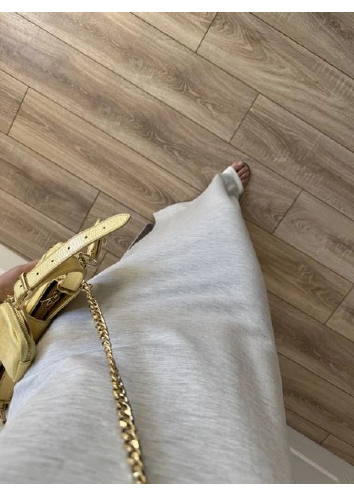 Oysh Kumaş Basic Yırtmaçlı Gri Uzun Elbise