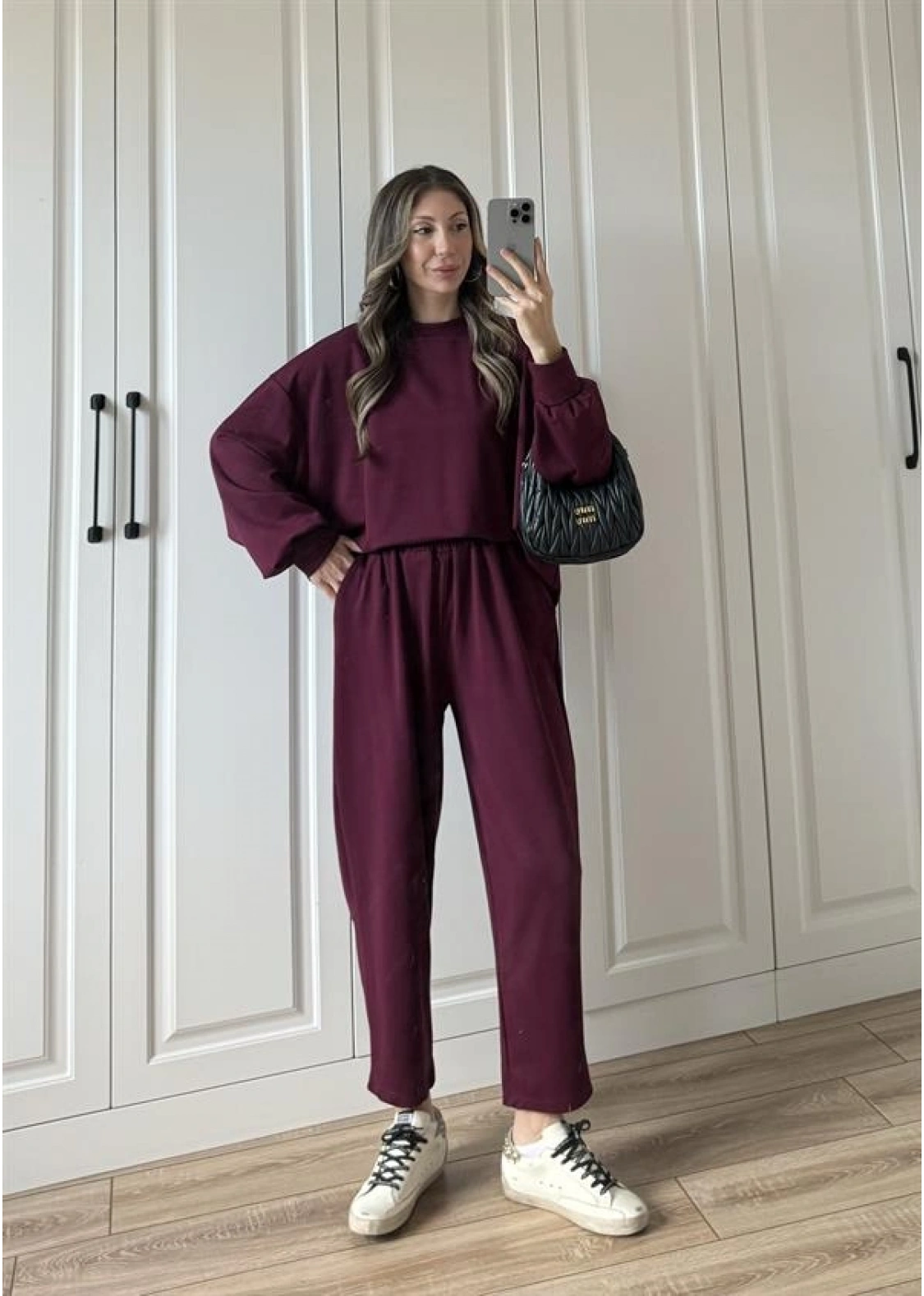 Oysh Kumaş Oversize Bordo Spor Takım