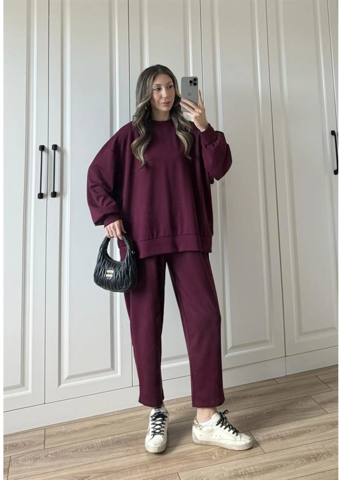 Oysh Kumaş Oversize Bordo Spor Takım