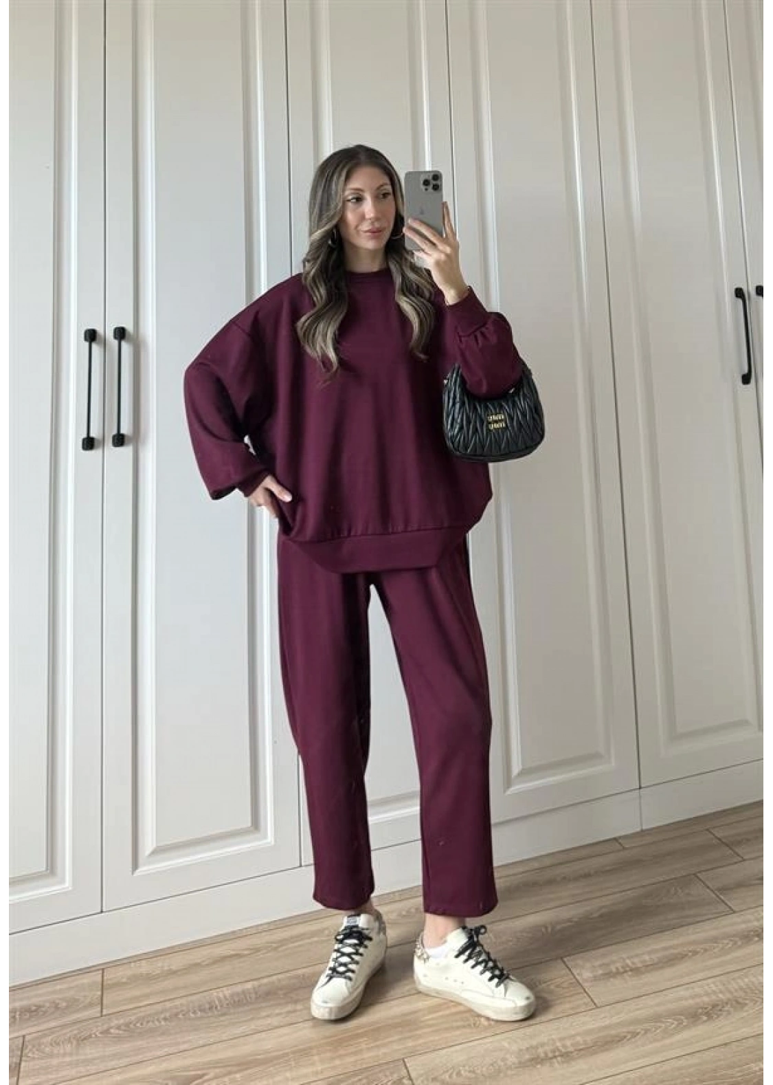 Oysh Kumaş Oversize Bordo Spor Takım