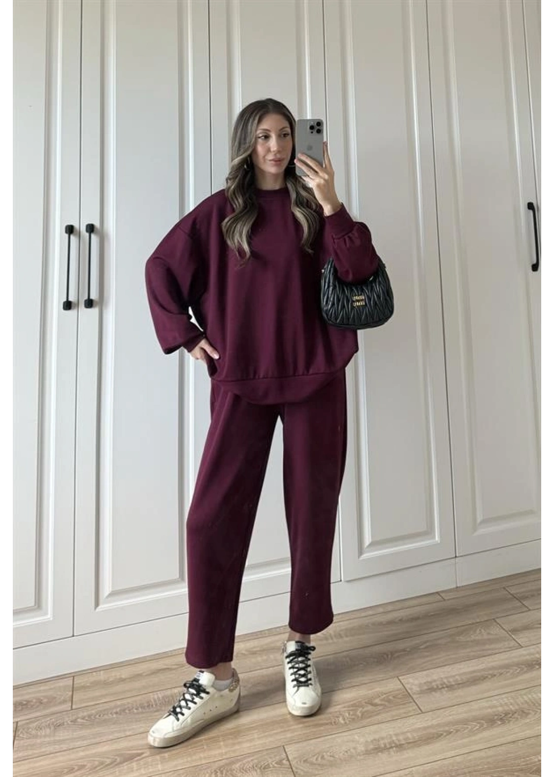 Oysh Kumaş Oversize Bordo Spor Takım