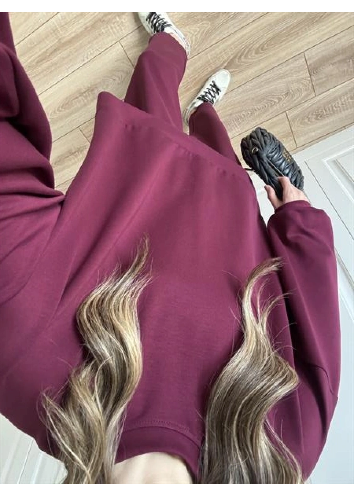 Oysh Kumaş Oversize Bordo Spor Takım