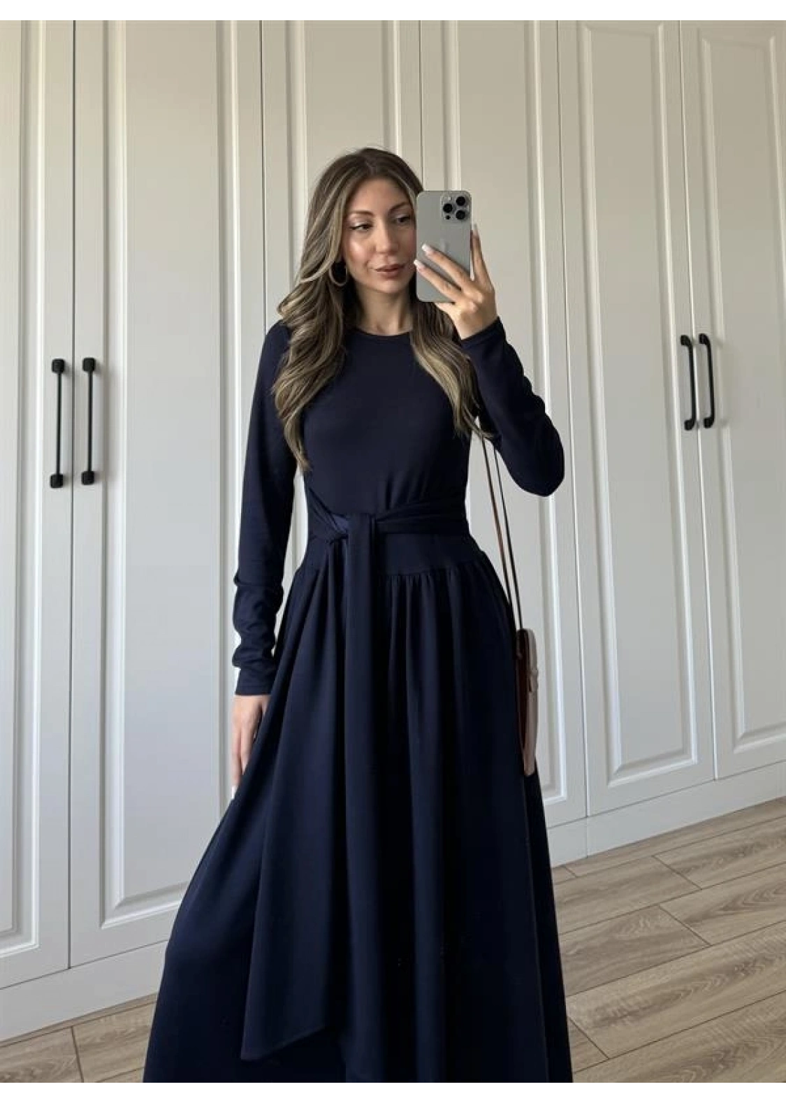 Oysh Kuşaklı Lacivert Elbise