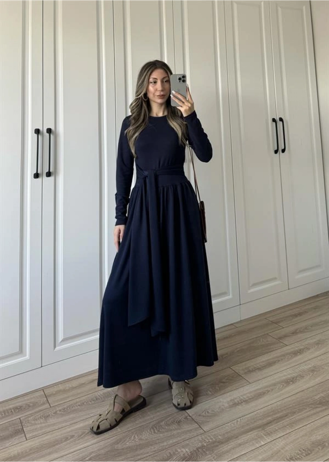 Oysh Kuşaklı Lacivert Elbise