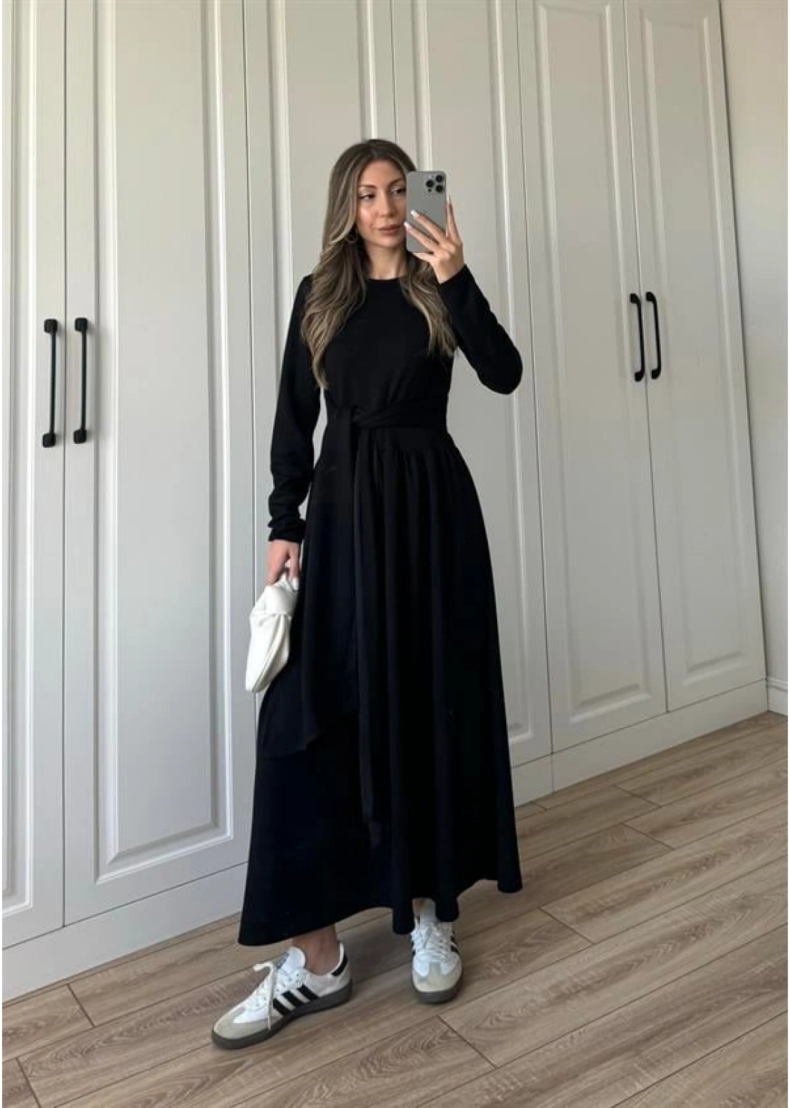 Oysh Kuşaklı Siyah Elbise