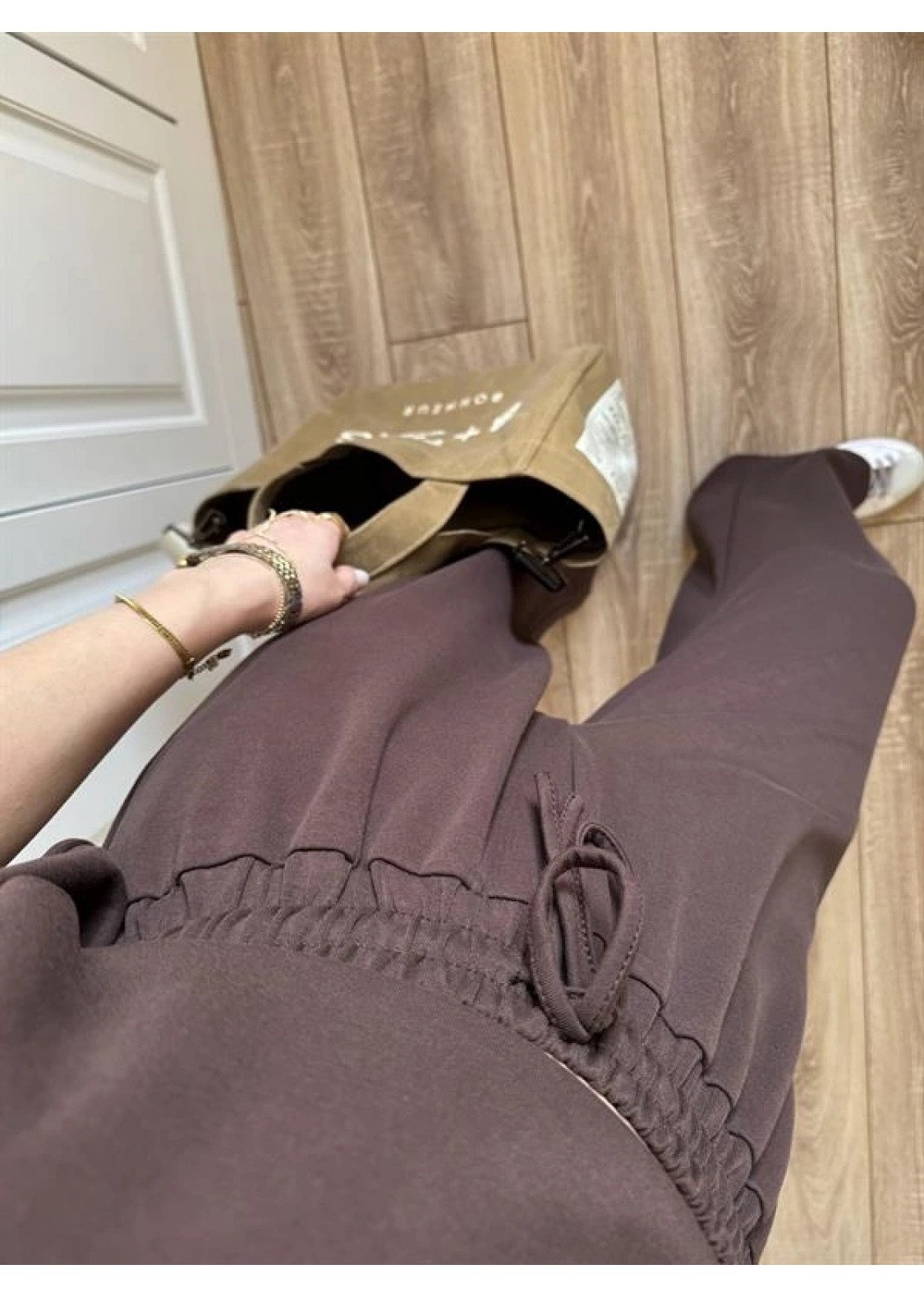 Oysh Moda Kumaş Kahve Basic Kısakollu Takım