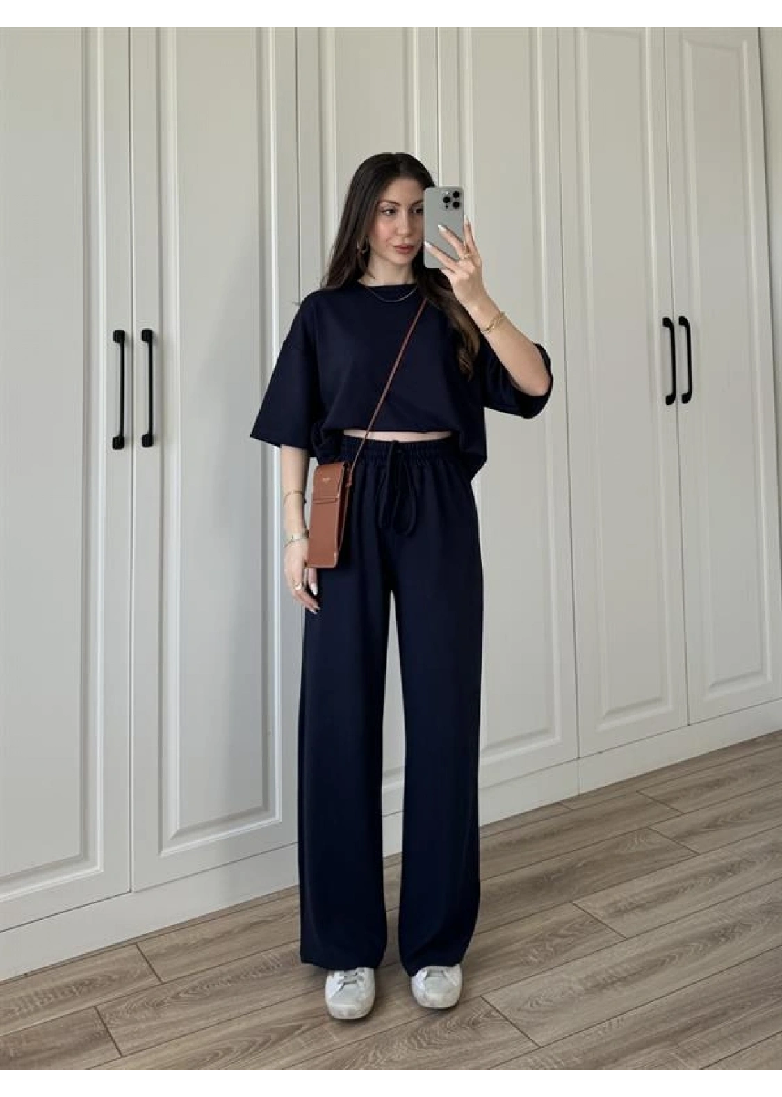 Oysh Moda Kumaş Lacivert Basic Kısakollu Takım