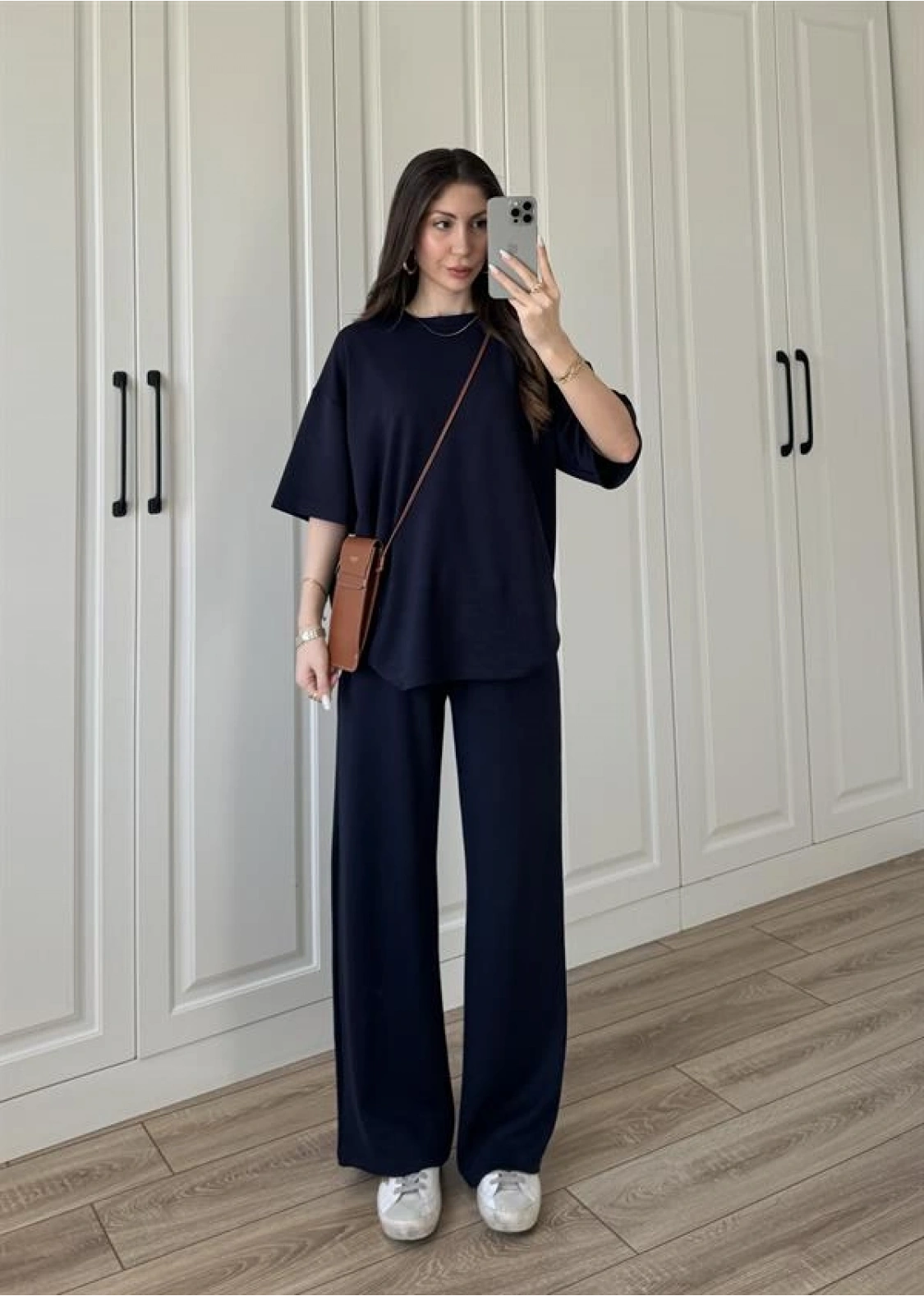 Oysh Moda Kumaş Lacivert Basic Kısakollu Takım