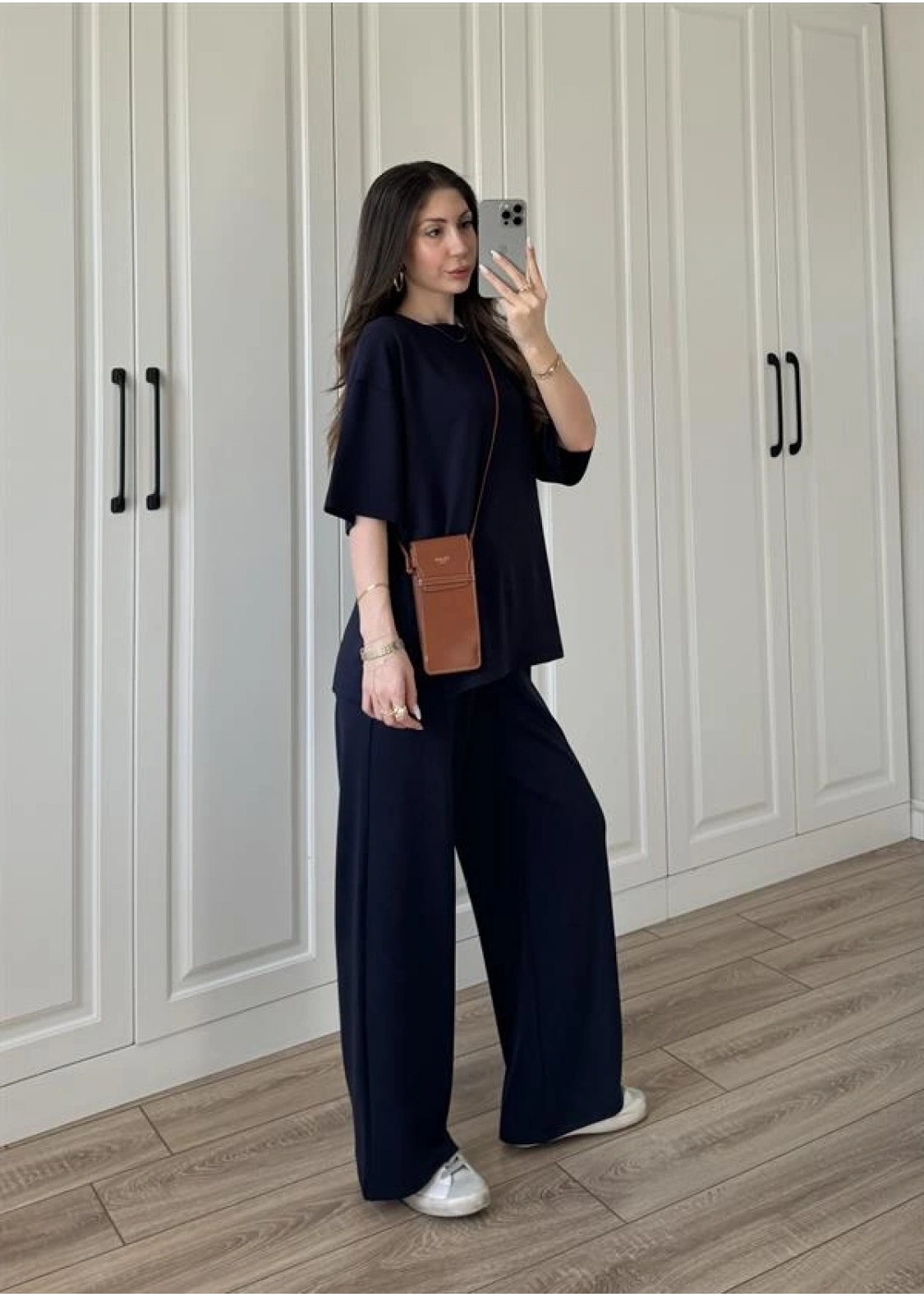 Oysh Moda Kumaş Lacivert Basic Kısakollu Takım