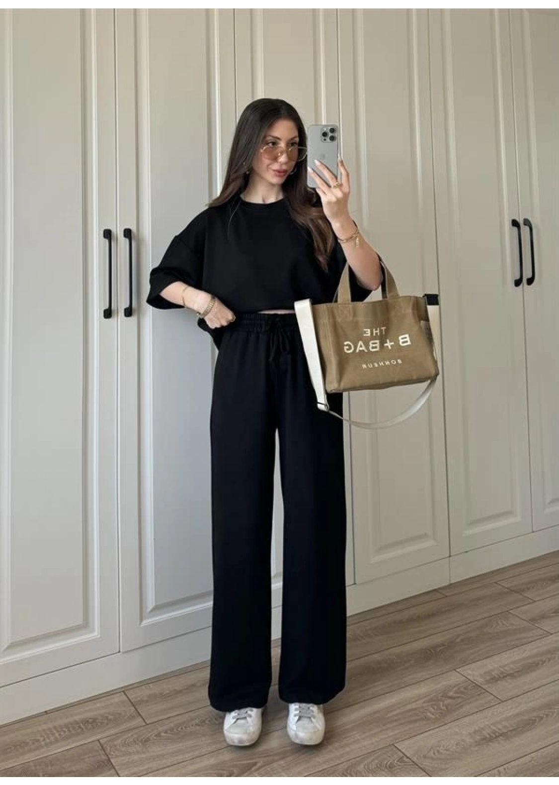 Oysh Moda Kumaş Siyah Basic Kısakollu Takım