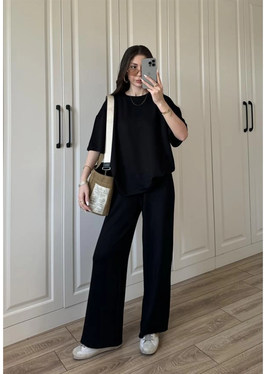 Oysh Moda Kumaş Siyah Basic Kısakollu Takım