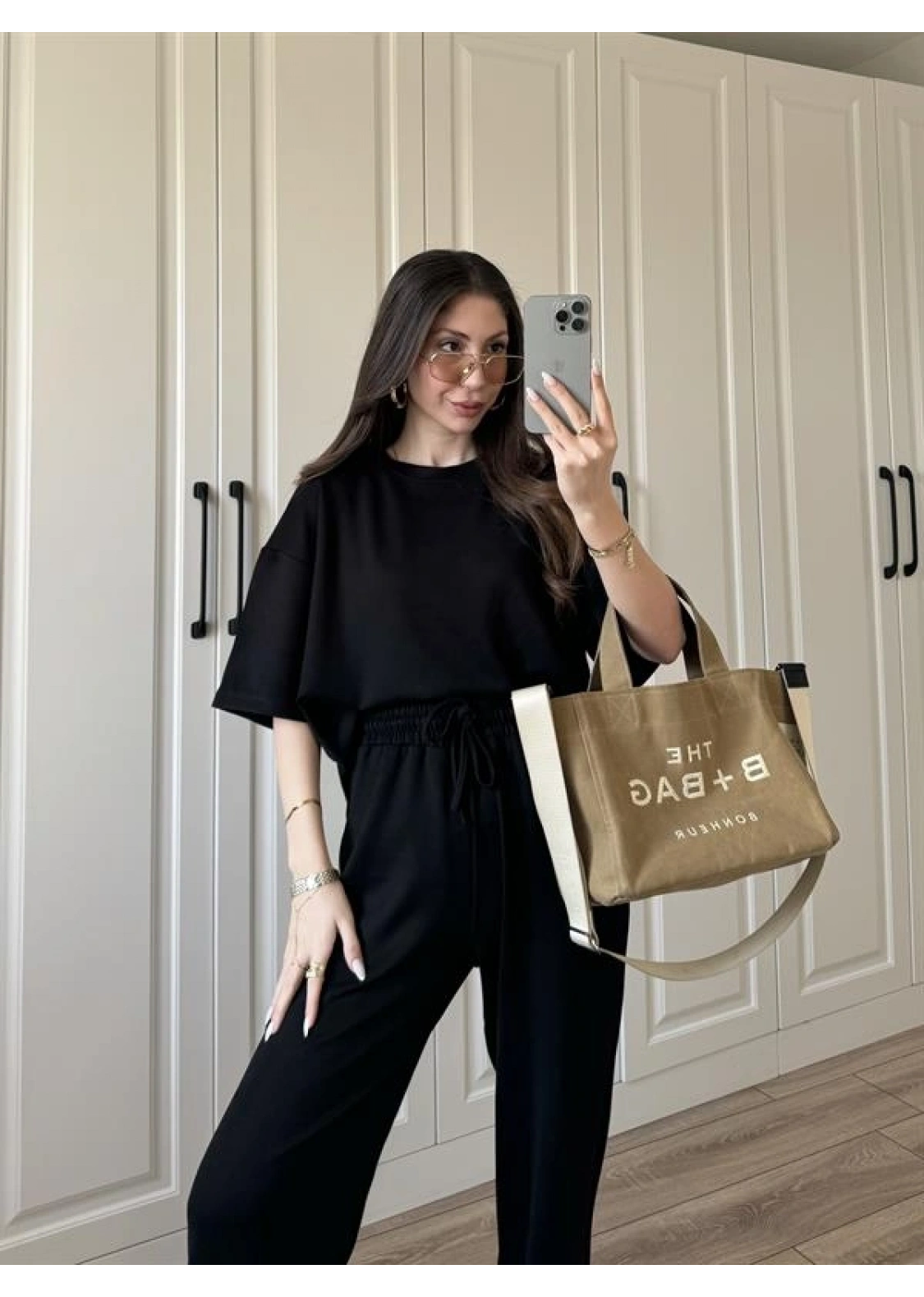 Oysh Moda Kumaş Siyah Basic Kısakollu Takım