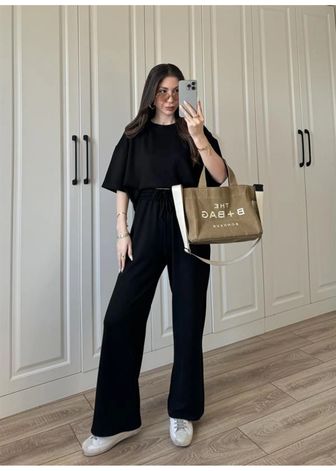 Oysh Moda Kumaş Siyah Basic Kısakollu Takım