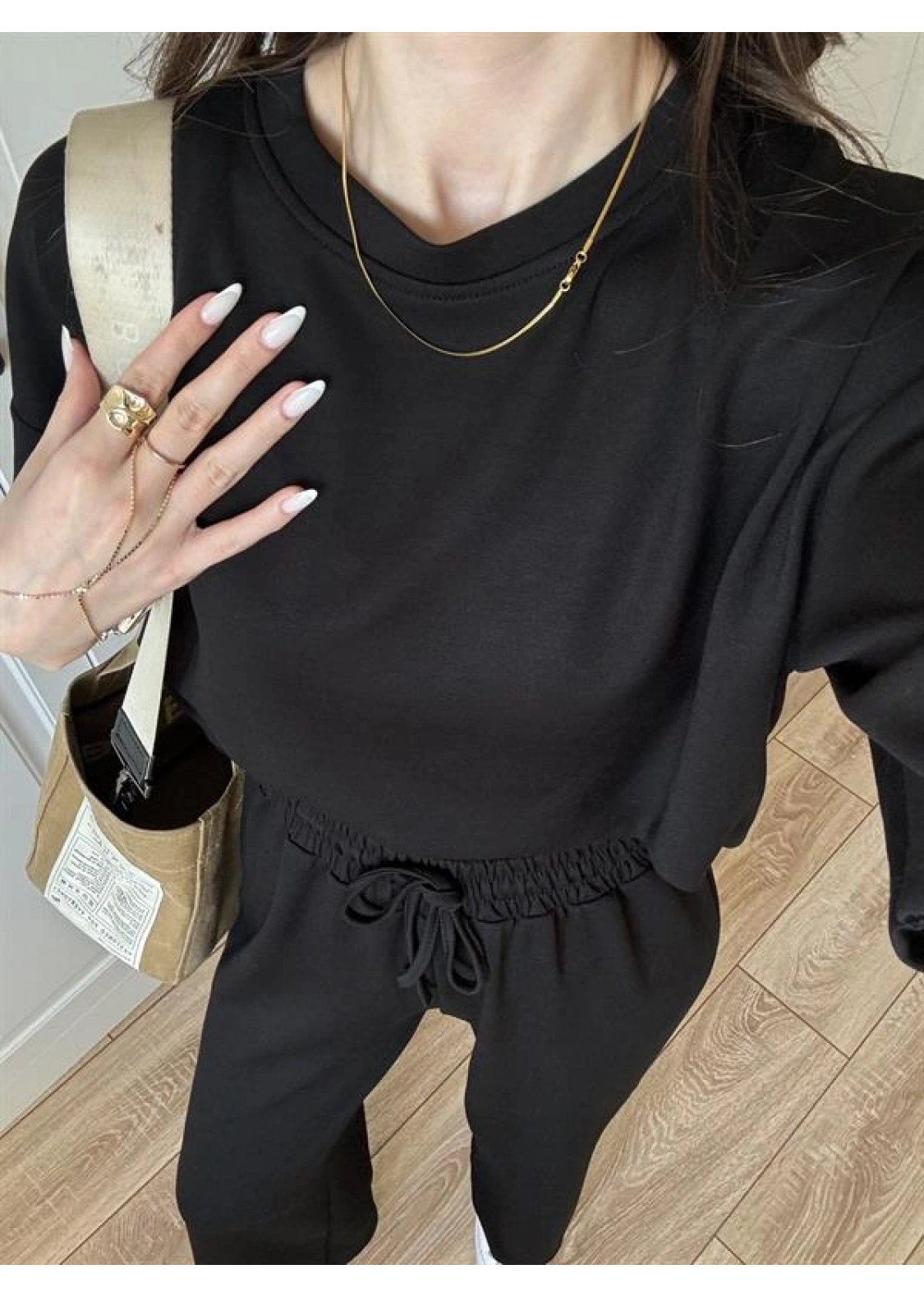 Oysh Moda Kumaş Siyah Basic Kısakollu Takım