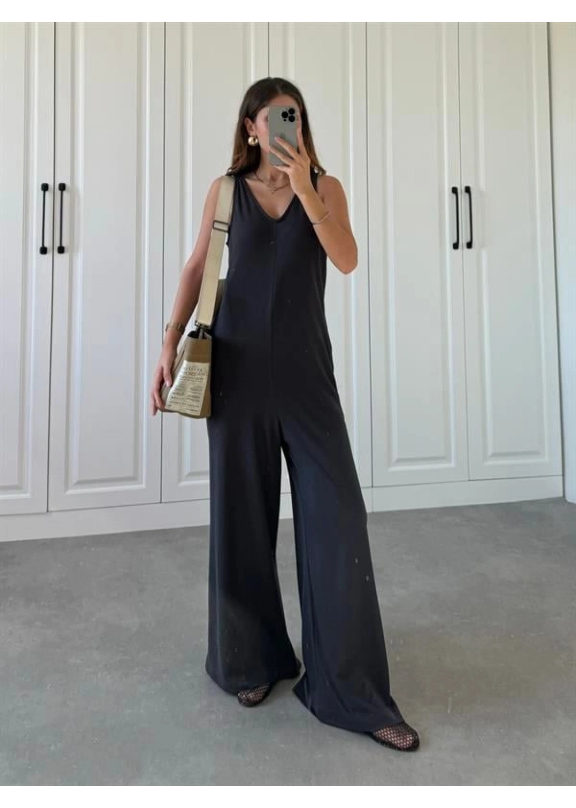 Oysh Modal Kumaş Basic V Yaka Antrasit Tulum