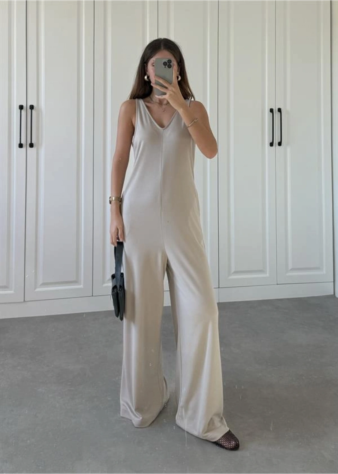 Oysh Modal Kumaş Basic V Yaka Vizon Tulum