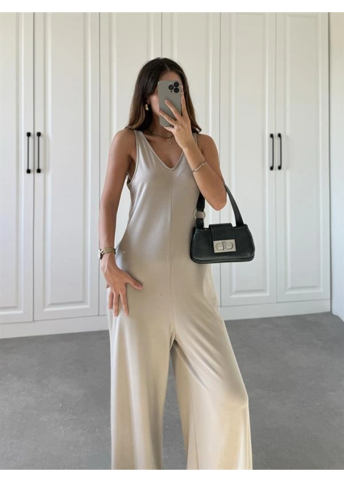 Oysh Modal Kumaş Basic V Yaka Vizon Tulum