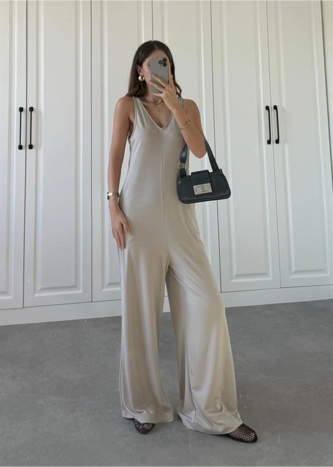 Oysh Modal Kumaş Basic V Yaka Vizon Tulum