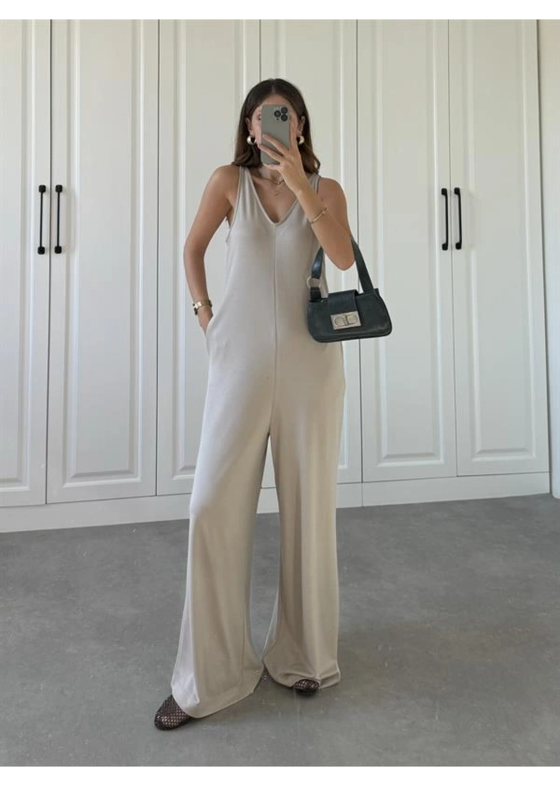 Oysh Modal Kumaş Basic V Yaka Vizon Tulum