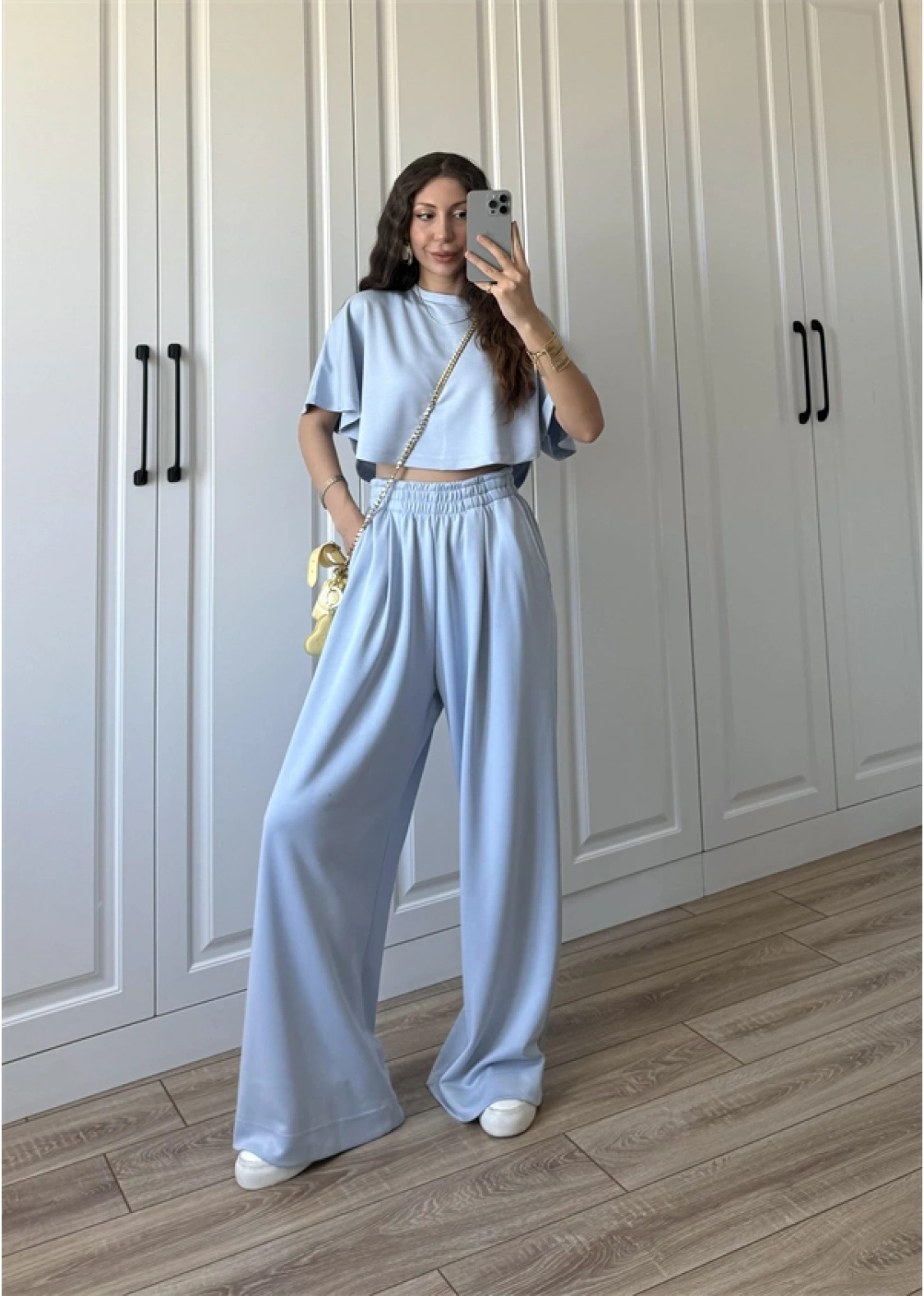 Oysh Modal Kumaş Beli Lastikli Bebe Mavi Crop Takım