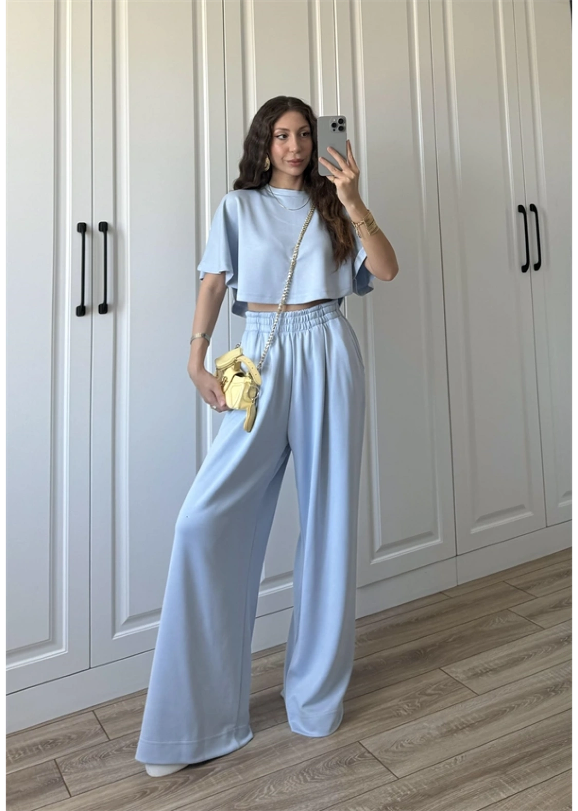 Oysh Modal Kumaş Beli Lastikli Bebe Mavi Crop Takım