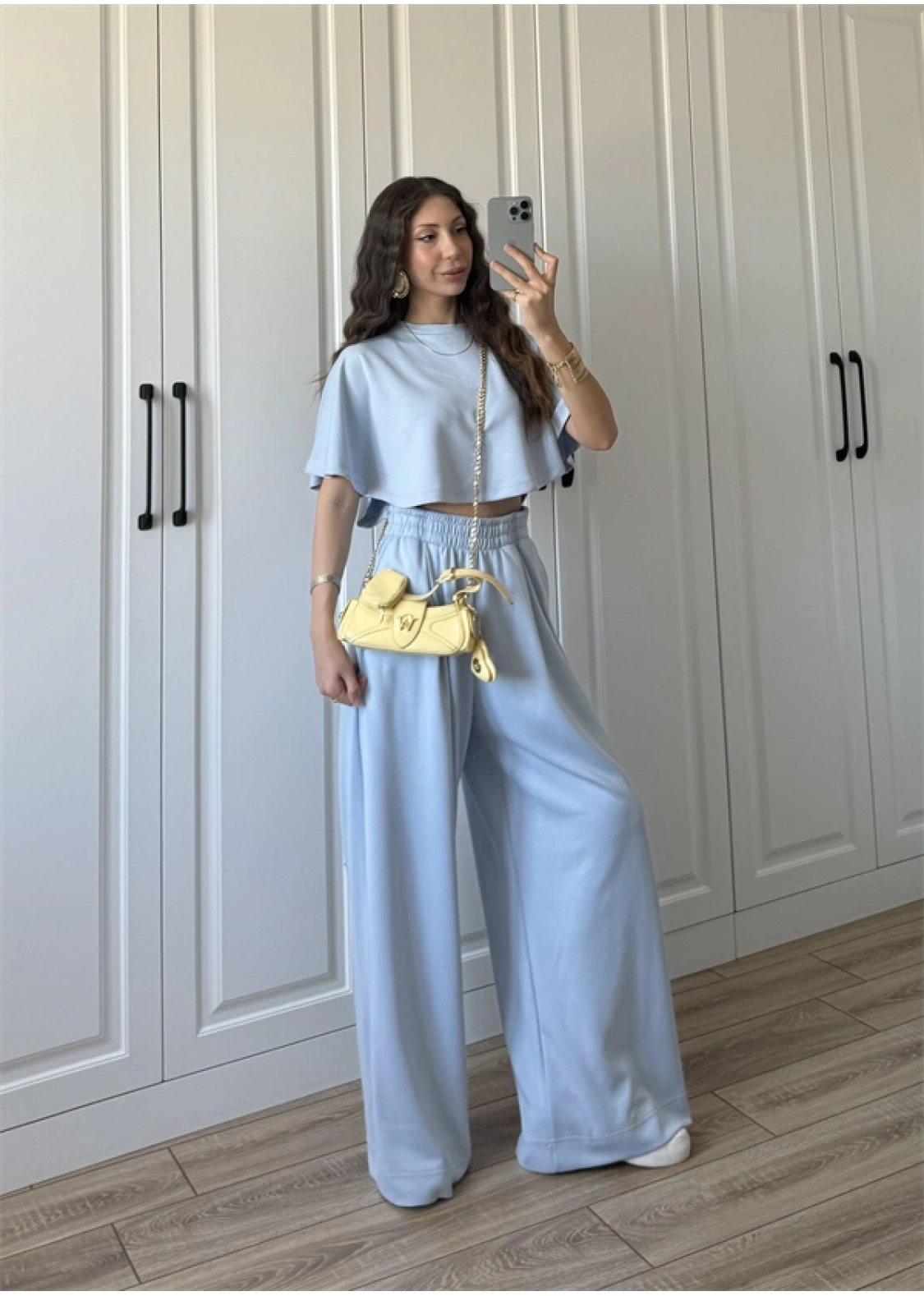 Oysh Modal Kumaş Beli Lastikli Bebe Mavi Crop Takım