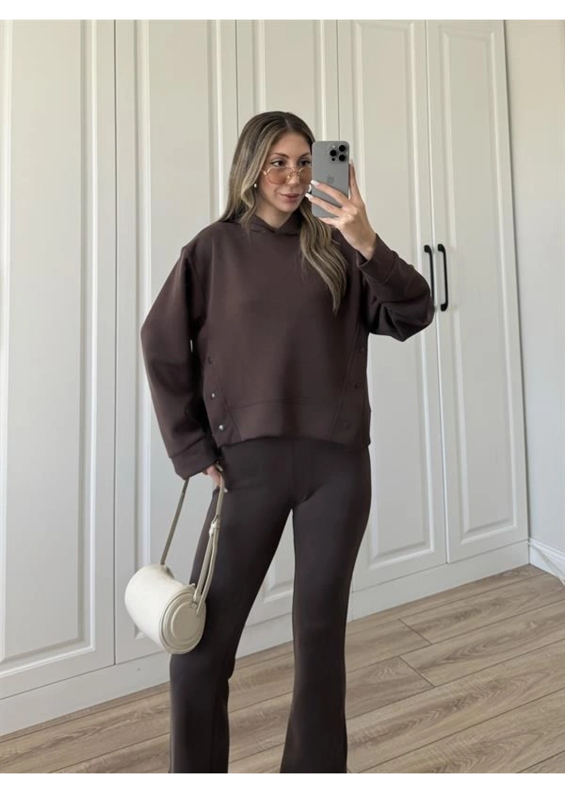 Oysh Modal Kumaş Çıtçıtlı Kahve Sweat Takım