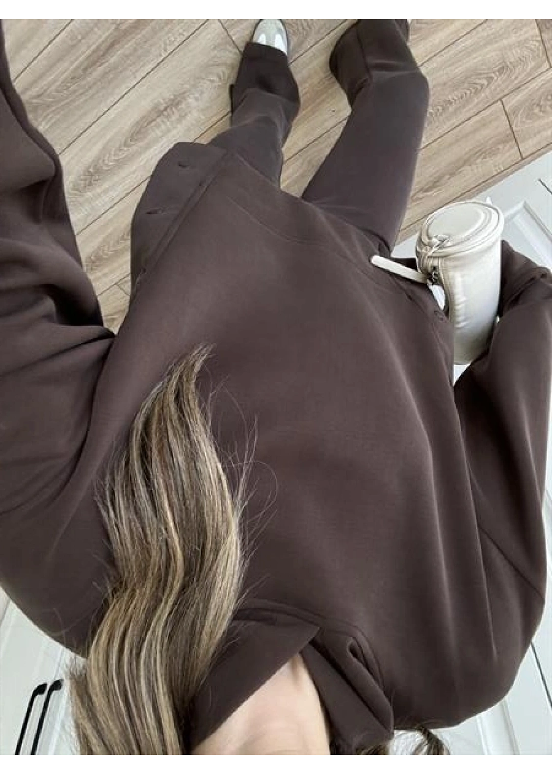 Oysh Modal Kumaş Çıtçıtlı Kahve Sweat Takım