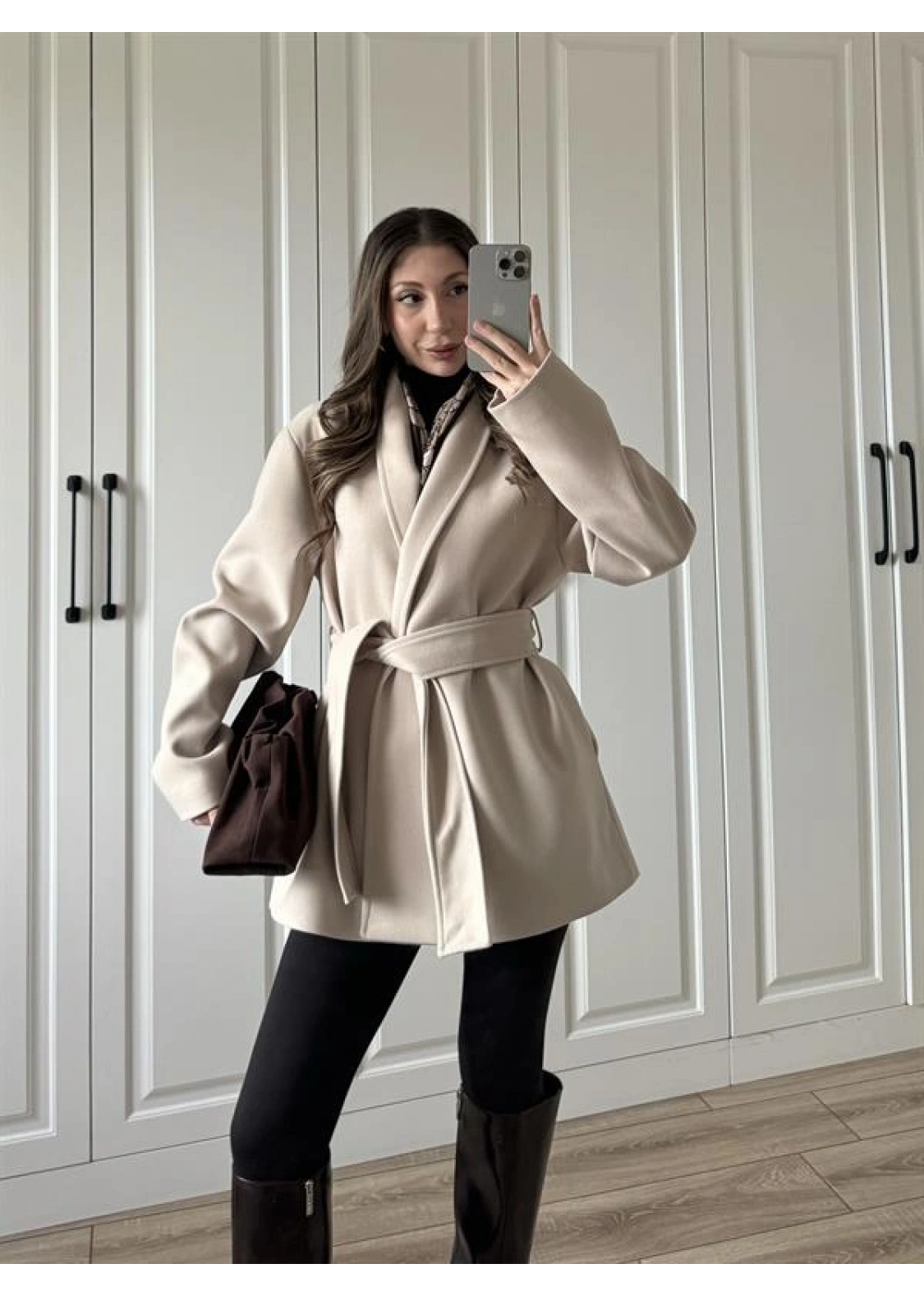 Pela Premium Kaşe Kuşaklı Taş Ceket Kaban