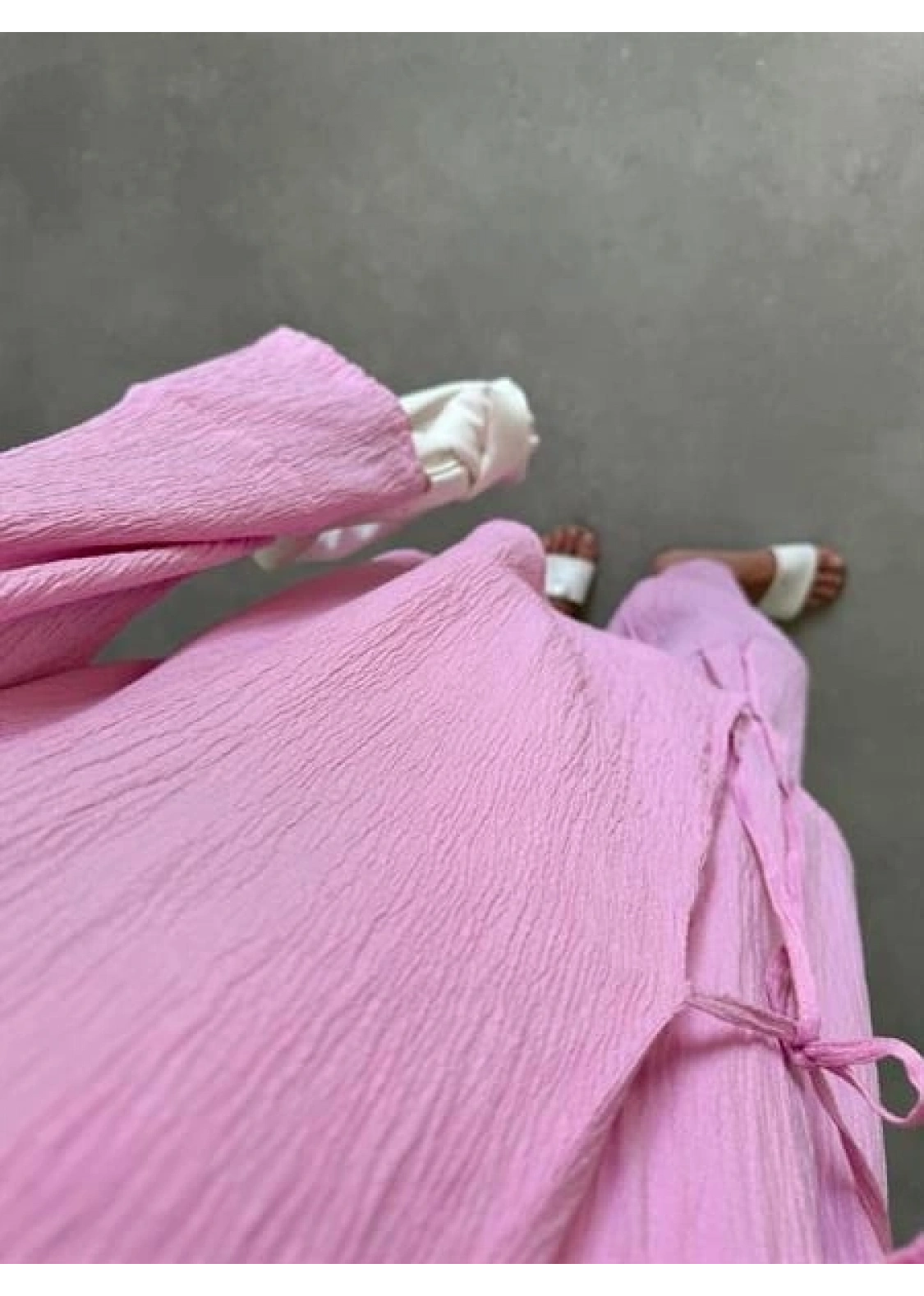 Pembe Gofre Bağlamalı Kimono Takım